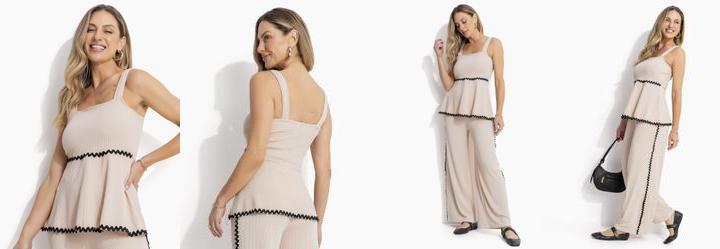 Blusa Bege em Malha Anarruga