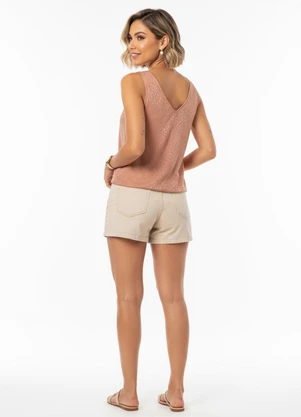 Quintess - Blusa Bege em Tecido Plano Jacquard Acetinado - QUINTESS