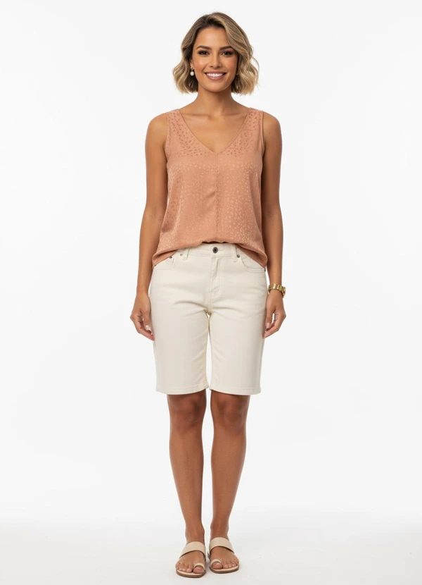 Quintess - Blusa Bege em Tecido Plano Jacquard Acetinado