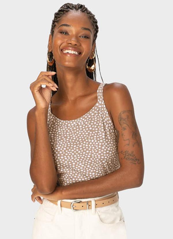 Malwee - Blusa Bege Feminina Poá em Cotton