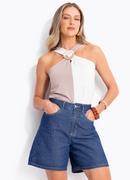 Blusa Bicolor Bege em Malha Fria