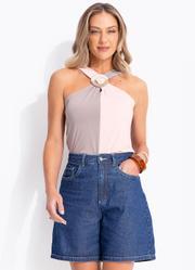 Blusa Bicolor Bege em Malha Fria