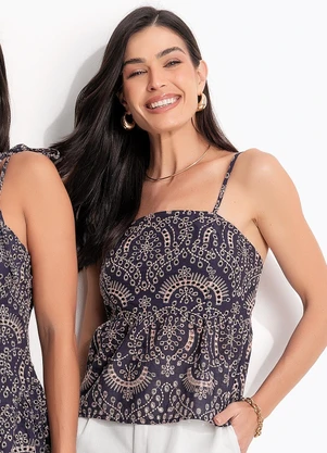 Quintess - Blusa Bordado Marinho em Algodão com Poliéster - QUINTESS