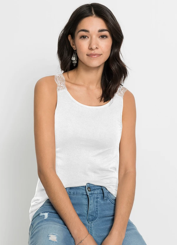 bonprix - Blusa Branca em Malha de Poliéster