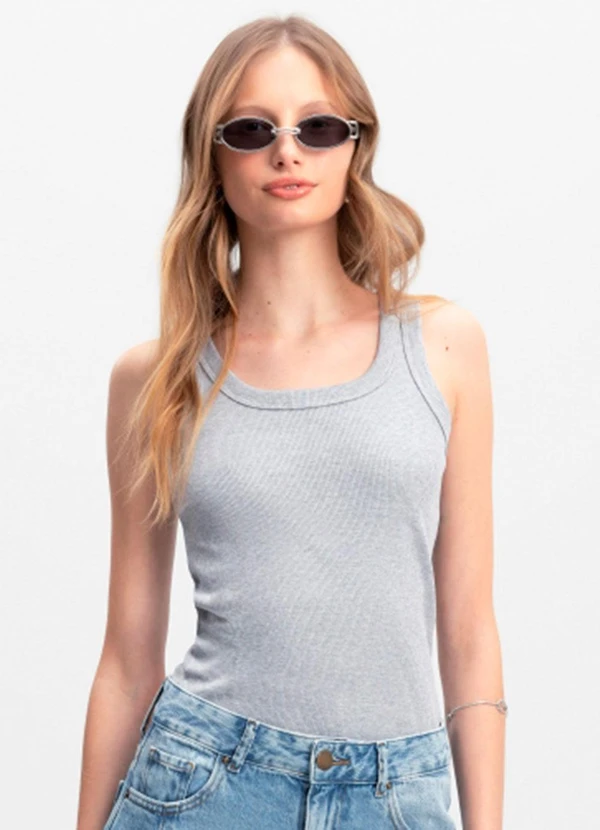 Essendi - Blusa Canelada Feminina Essencial Cinza