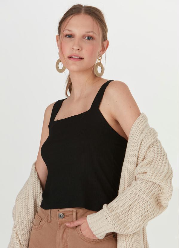 Malwee - Blusa Canelado de Viscose Alças Preto