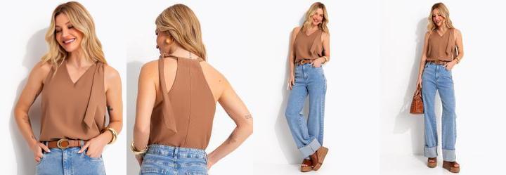 Blusa Caramelo em Tecido Alfaiataria