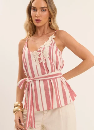 Doce Trama - Blusa Celebration em Linho com Cinto Vermelho - DOCE TRAMA