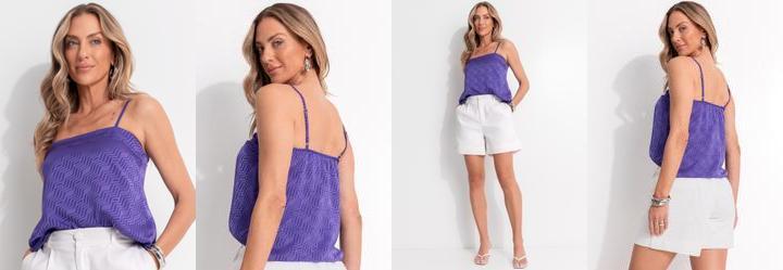 Blusa Chevron Roxo em Crepe Plano