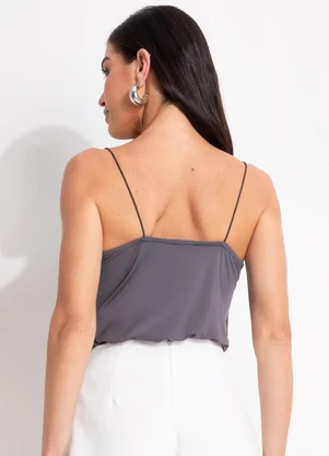 Quintess - Blusa Alça Malha Fria Cinza com Decote Degagê Fluida - QUINTESS