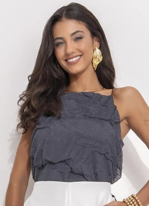 Quintess - Blusa Cinza em Malha Jacquard - QUINTESS