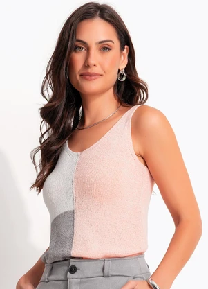Quintess - Blusa Color Block Rosa em Tricot - QUINTESS