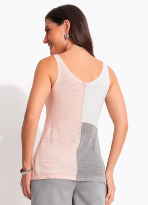 Quintess - Blusa Color Block Rosa em Tricot - QUINTESS