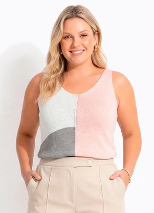 Quintess - Blusa Color Block Rosa em Tricot - QUINTESS