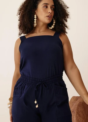 Elegance - Blusa com Alça Larga com Pregas Azul Blue Space - ELEGANCE