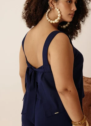 Elegance - Blusa com Alça Larga com Pregas Azul Blue Space - ELEGANCE