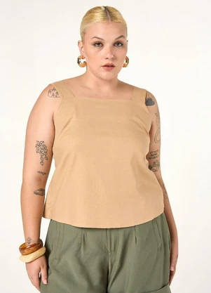 Elegance - Blusa com Alça Larga com Pregas Bege Crocante - ELEGANCE