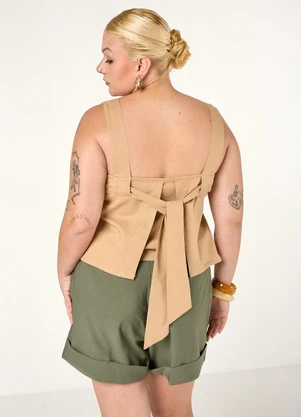 Elegance - Blusa com Alça Larga com Pregas Bege Crocante - ELEGANCE