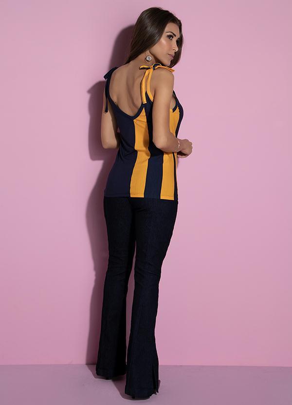 Quintess - Blusa com Alça para Amarrar Listrada Azul 4