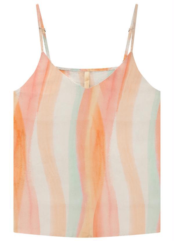 Lunender - Blusa com Alças em Viscose Estampada Laranja 1