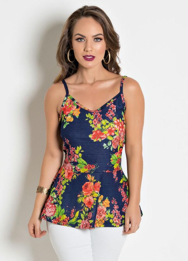 Outlet - Blusa com Alças Floral Peplum