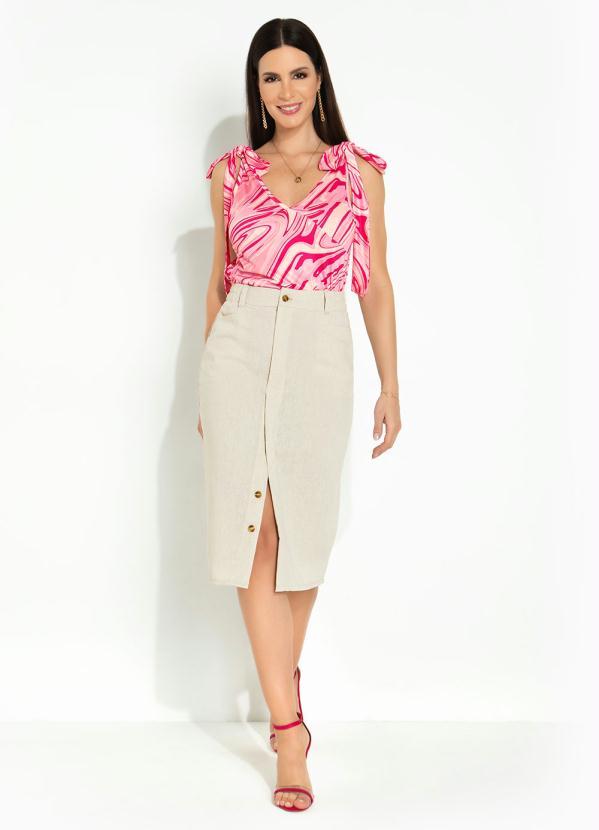 Outlet - Blusa com Alças para Amarrar Rosa/Bege 3