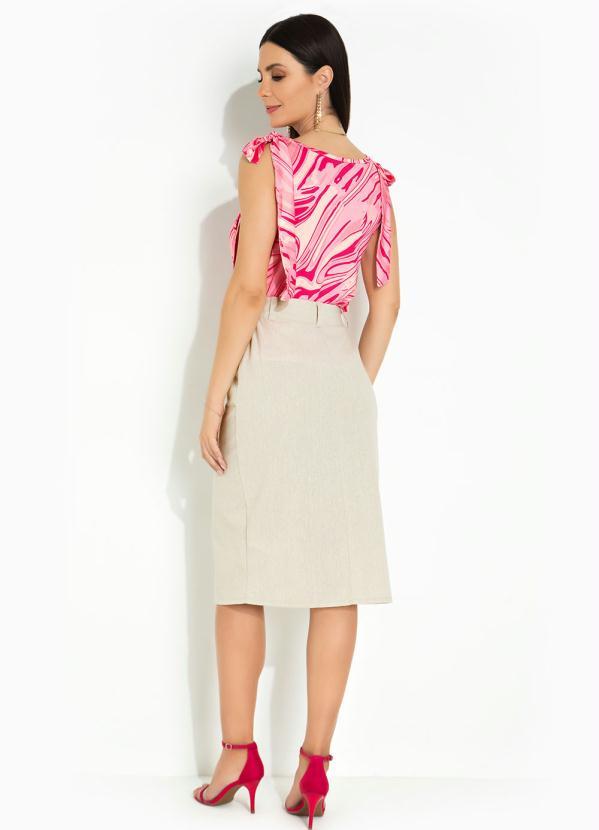 Outlet - Blusa com Alças para Amarrar Rosa/Bege 2