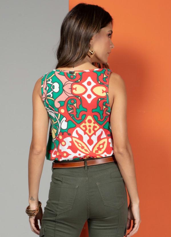 Quintess - Blusa com Amarração nos Ombros Floral Verde 2