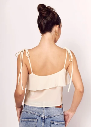 Sofie - Blusa com Babados em Plano Chiffon Branco - SOFIE