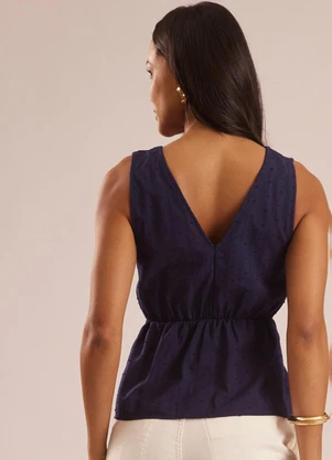 Doce Trama - Blusa com Decote V e Faixa para Amarração Azul - DOCE TRAMA