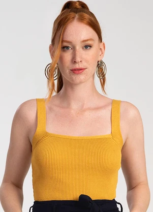 Lunender - Blusa Cropped em Tricô Decote Quadrado Amarelo - LUNENDER