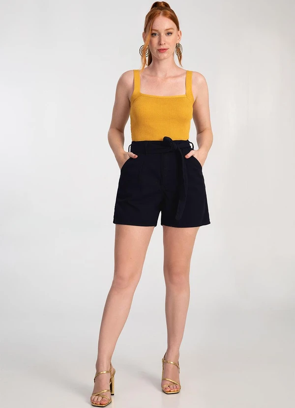 Lunender - Blusa Cropped em Tricô Decote Quadrado Amarelo 3