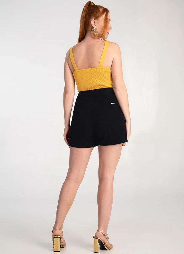 Lunender - Blusa Cropped em Tricô Decote Quadrado Amarelo 4