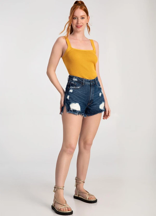 Lunender - Blusa Cropped em Tricô Decote Quadrado Amarelo 5