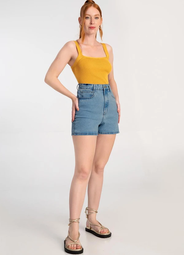 Lunender - Blusa Cropped em Tricô Decote Quadrado Amarelo 6