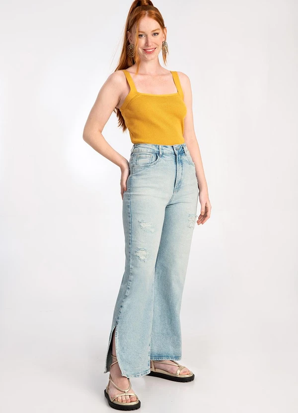 Lunender - Blusa Cropped em Tricô Decote Quadrado Amarelo 7