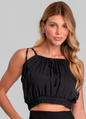 Dianna - Blusa Cropped Feminina de Alça em Viscose Preto - DIANNA