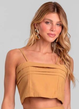 Dianna - Blusa Cropped Feminina de Alça Regulável Marrom - DIANNA