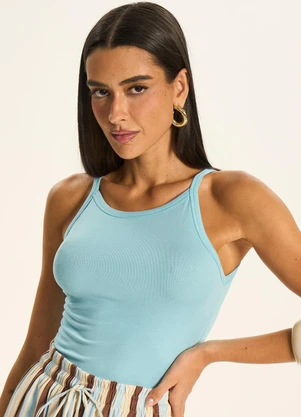 Doce Trama - Blusa de Alça Básica com Decote Nadador Azul - DOCE TRAMA