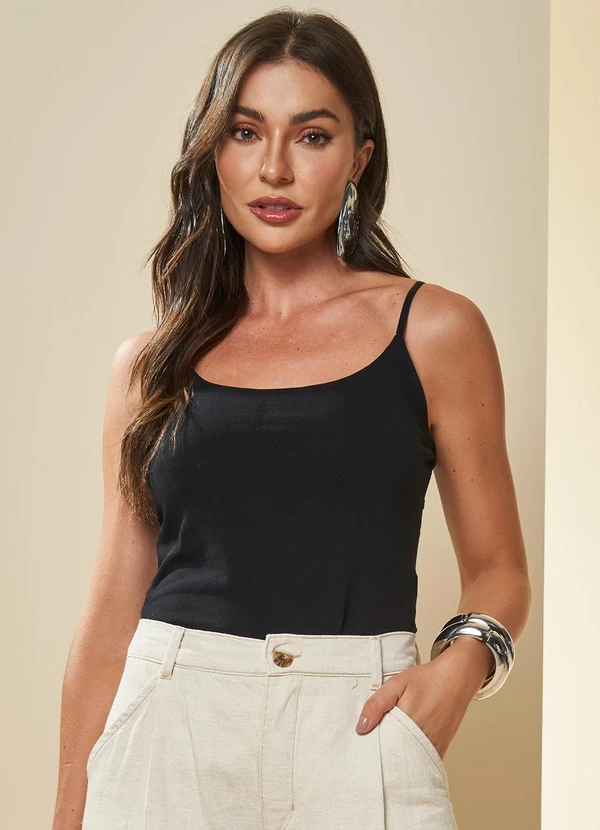 Doce Trama - Blusa de Alça Boho com Regulagem Preto 1