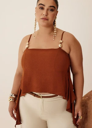 Elegance - Blusa de Alça com Abertura nas Costas Marrom - ELEGANCE