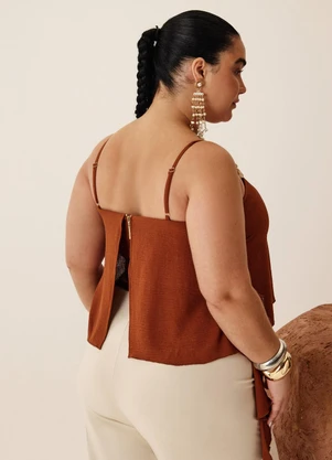 Elegance - Blusa de Alça com Abertura nas Costas Marrom - ELEGANCE