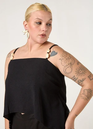 Elegance - Blusa de Alça com Abertura nas Costas Preto - ELEGANCE