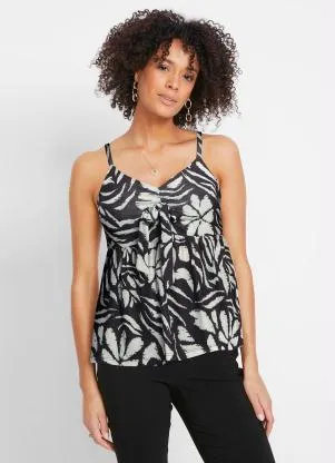 Queima Estoque - Blusa de Alça Decote V Preto e Cinza - QUEIMA ESTOQUE