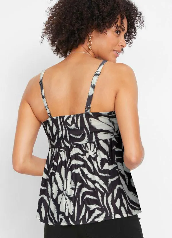 Queima Estoque - Blusa de Alça Decote V Preto e Cinza 2