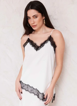 Doce Trama - Blusa de Alça em Cetim com Renda Sunset Branco - DOCE TRAMA