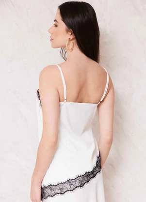 Doce Trama - Blusa de Alça em Cetim com Renda Sunset Branco - DOCE TRAMA
