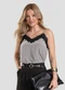 Dianna - Blusa de Alça Feminina em Tecido Acetinado Preto - variação: Cinza