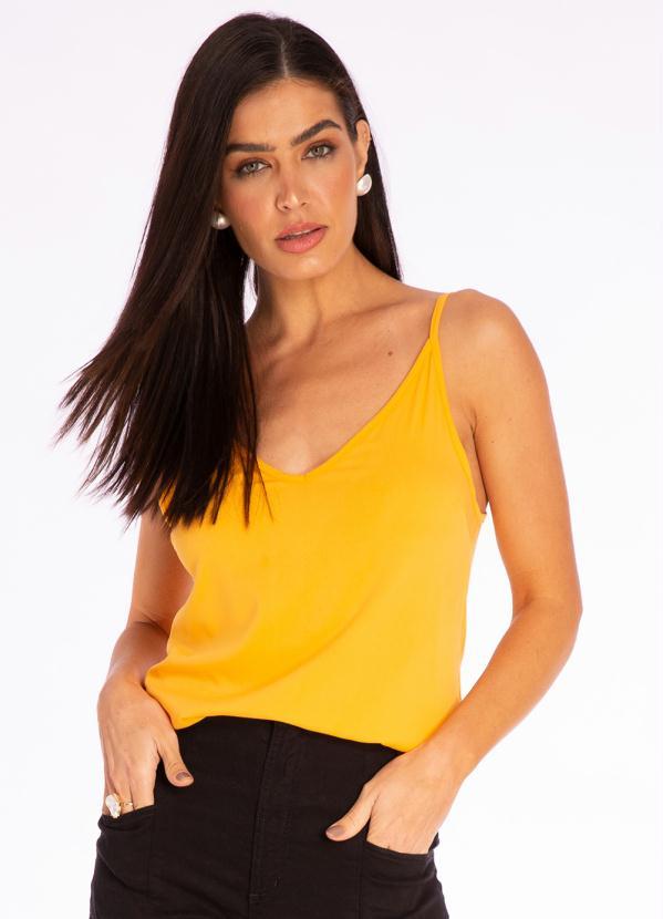 Doce Trama - Blusa de Alça em Tecido Plano Amarelo 1