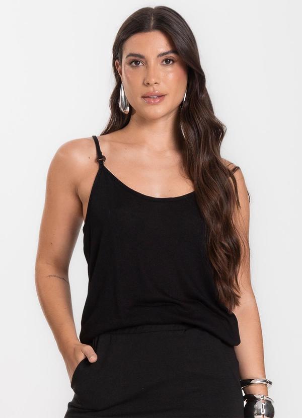 Infinita Cor - Blusa de Alça em Visco Tricot Preto
